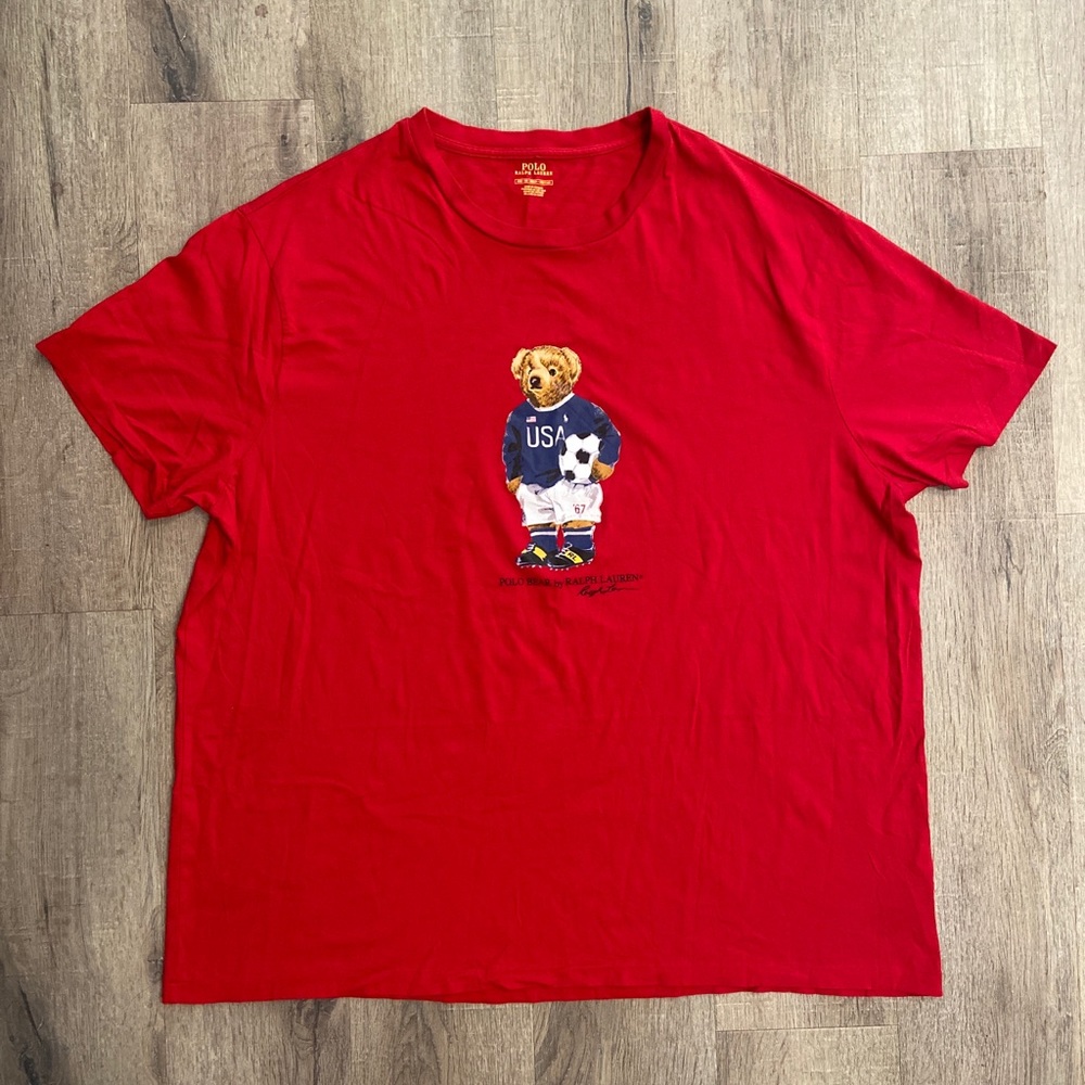 Polo Ralph Lauren Sz 3XL XXXL Soccer Bear Red T-Shirt USA Hard to Find Tee Shirt